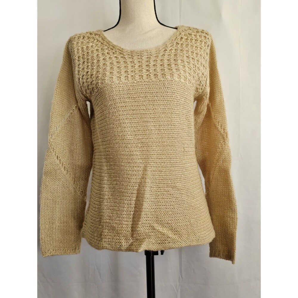 Christine Gerard Textured Knit Sweater Womens Size Medium Beige Long Sleeve
